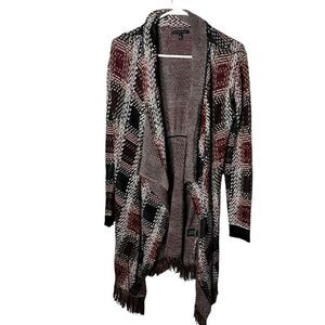 Signature I open front plaid cardigan size small fringe